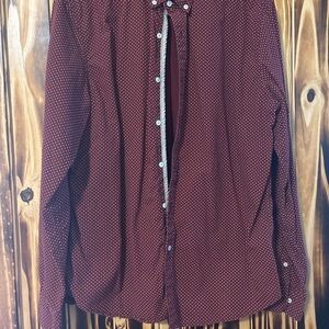 Denim & Flower Maroon Polka Dot Slim Fit Shirt